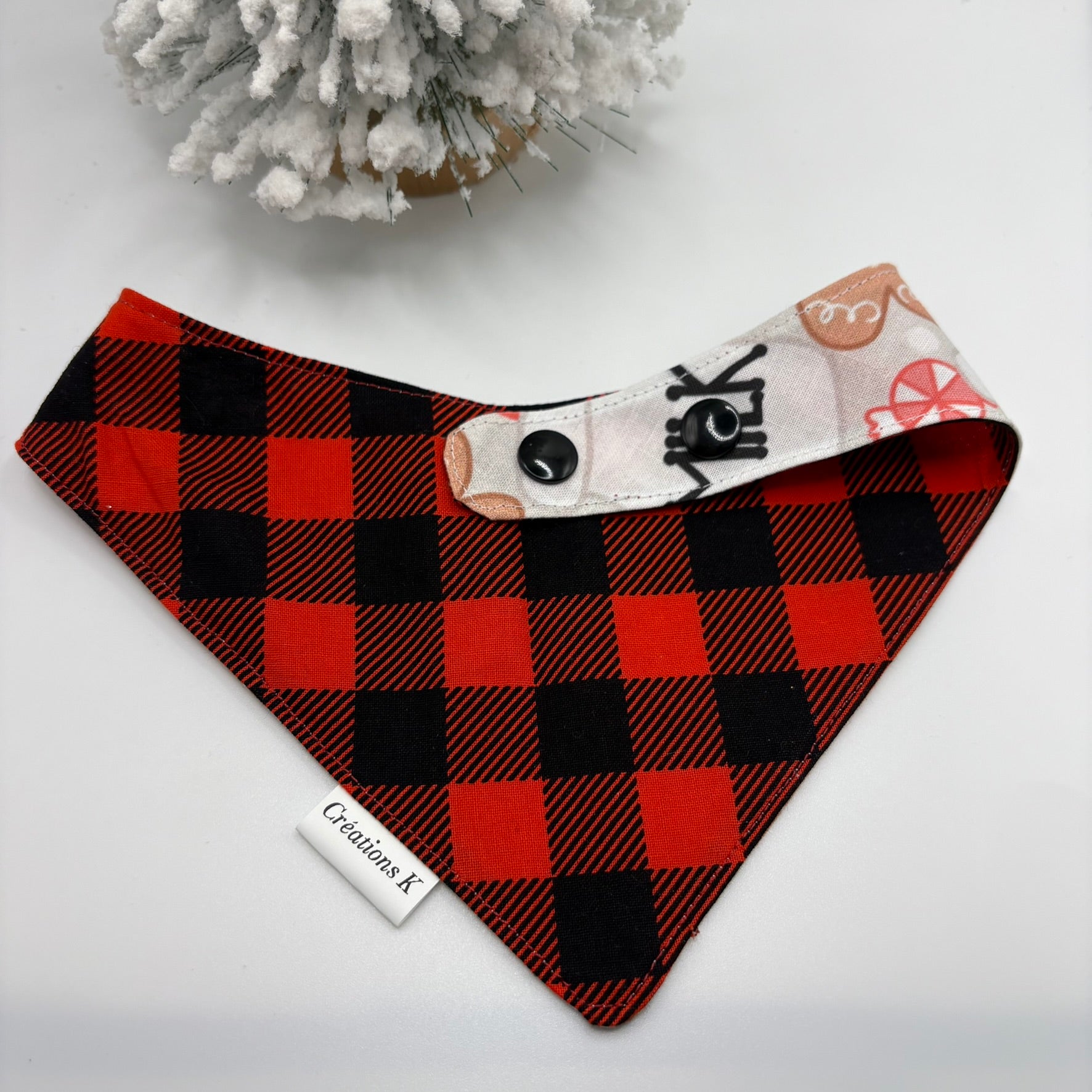 Foulard réversible Médium Biscuit + Carreauté rouge