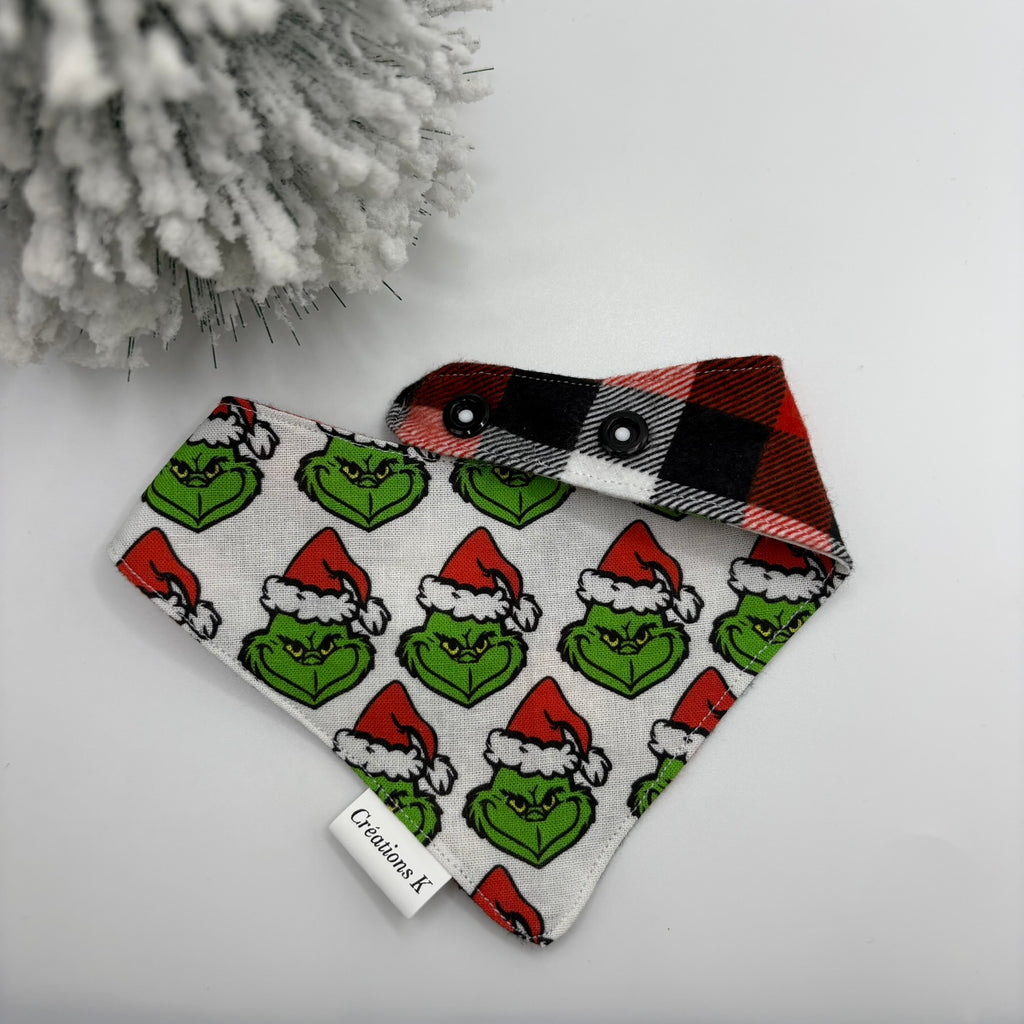 Foulard réversible XS - Grinch + Carreauté Rouge