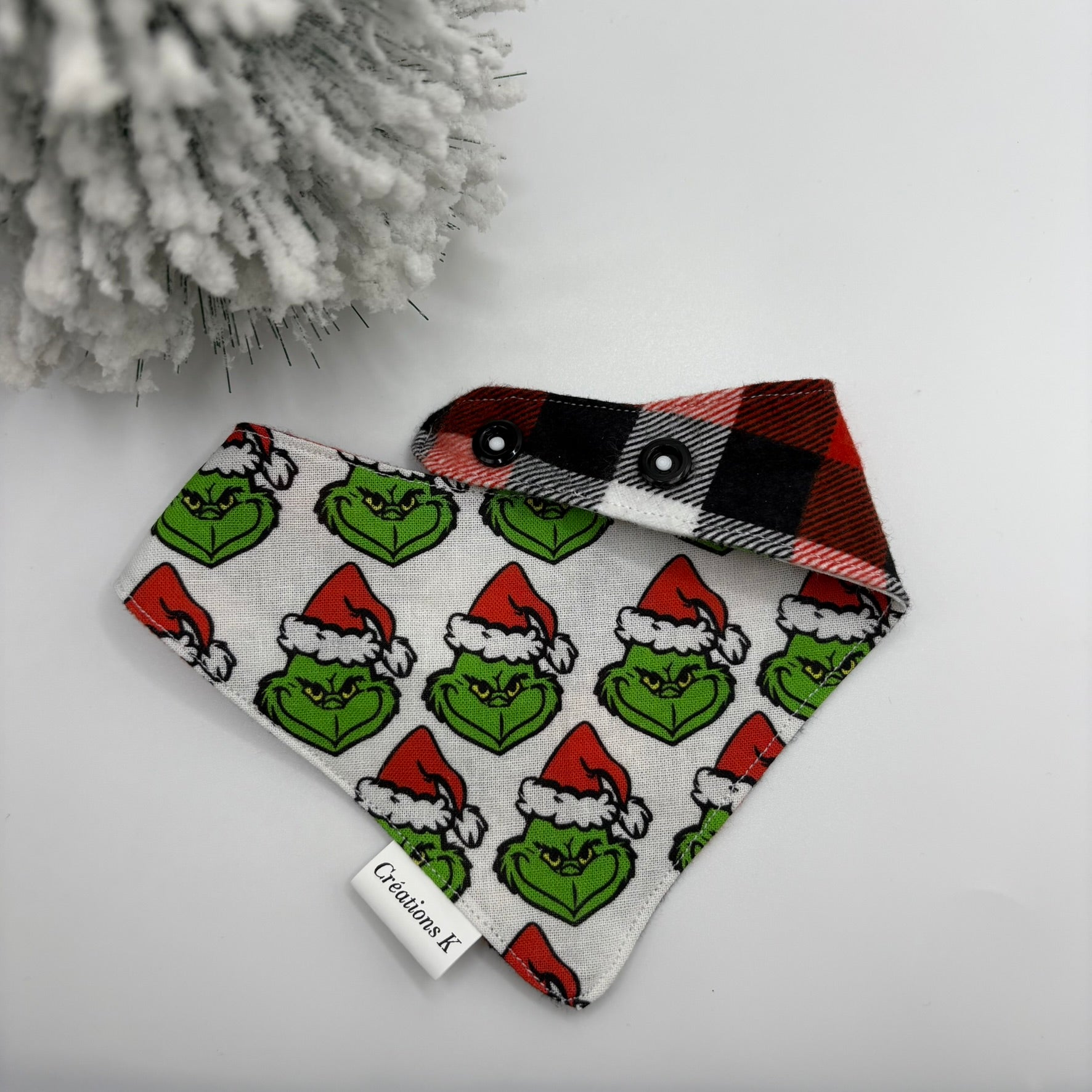 Foulard réversible XS - Grinch + Carreauté Rouge