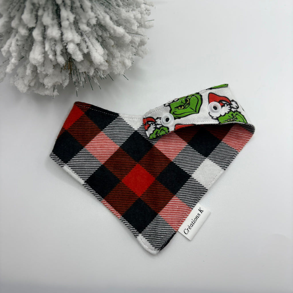 Foulard réversible XS - Grinch + Carreauté Rouge