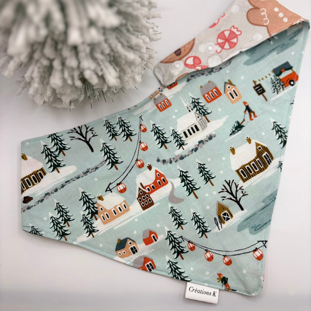 Foulard réversible XL - Biscuits + Village Noël