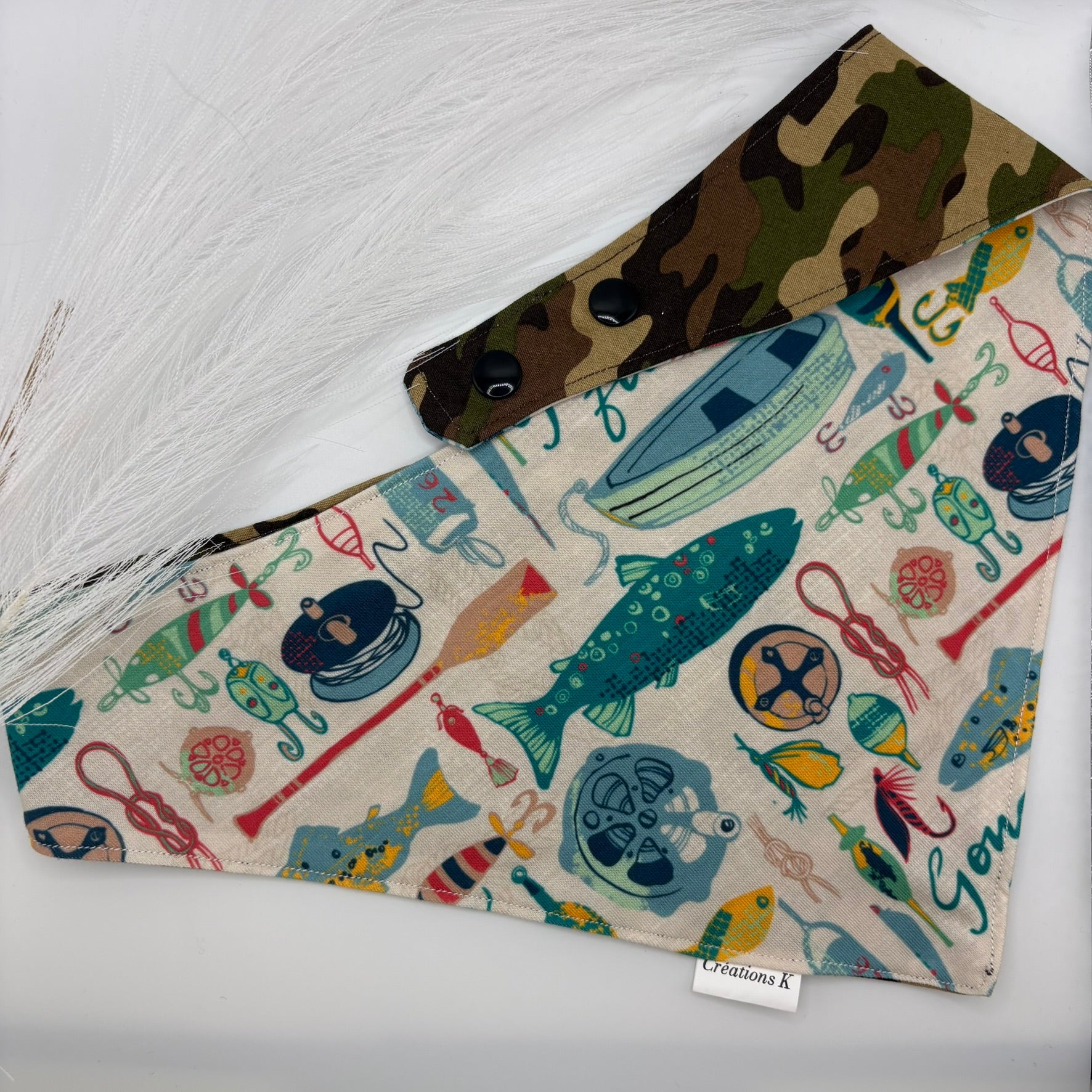 Foulard réversible XL - Militaire + Pêche
