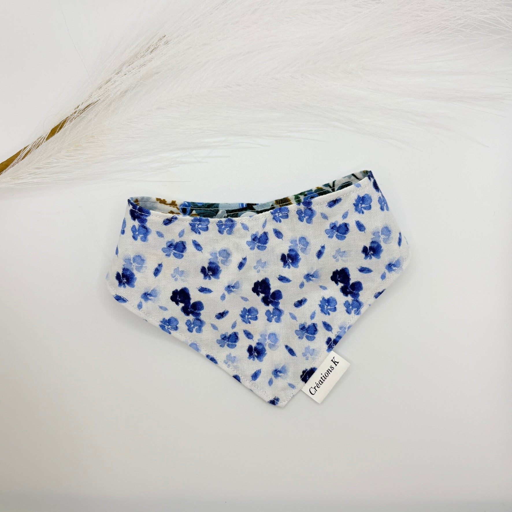 Foulard réversible XS - Fleur bleu