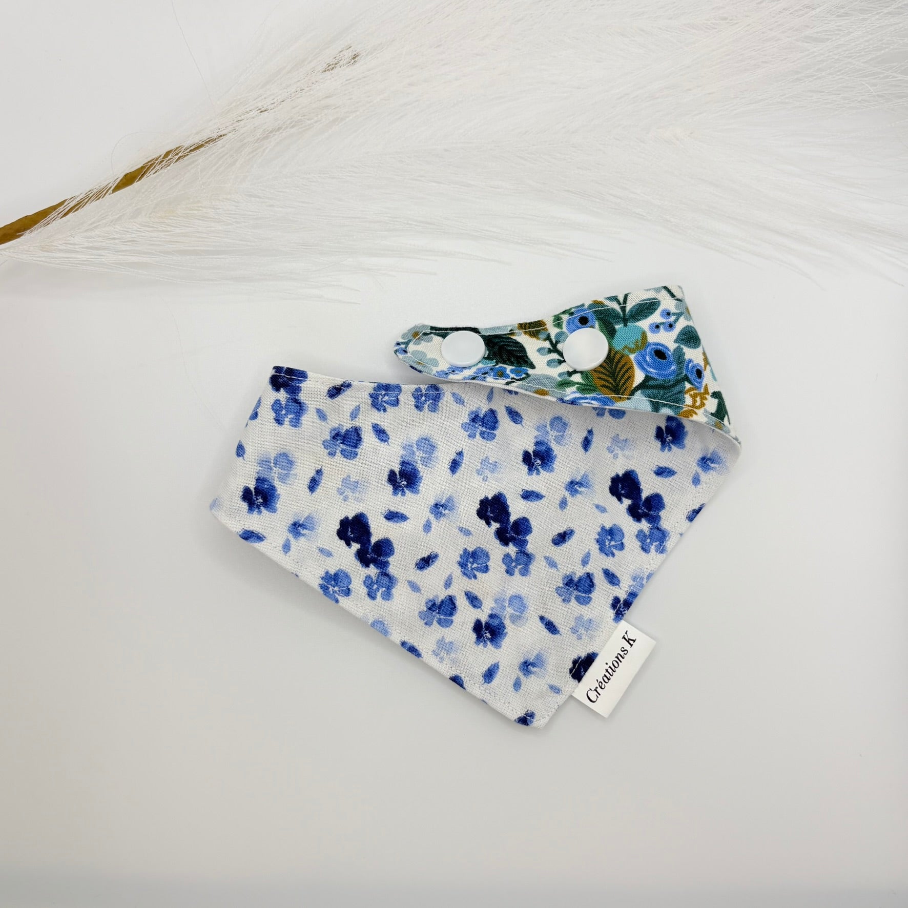 Foulard réversible XS - Fleur bleu