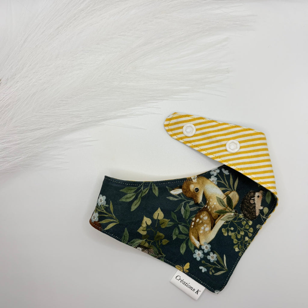 Foulard réversible XS - Ligné Jaune + Animaux