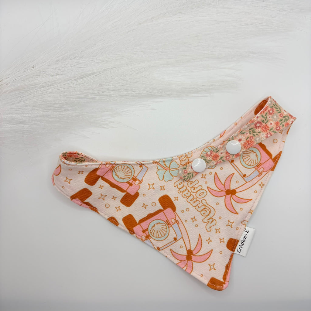 Foulard réversible Médium - Fleur rose + Jeep
