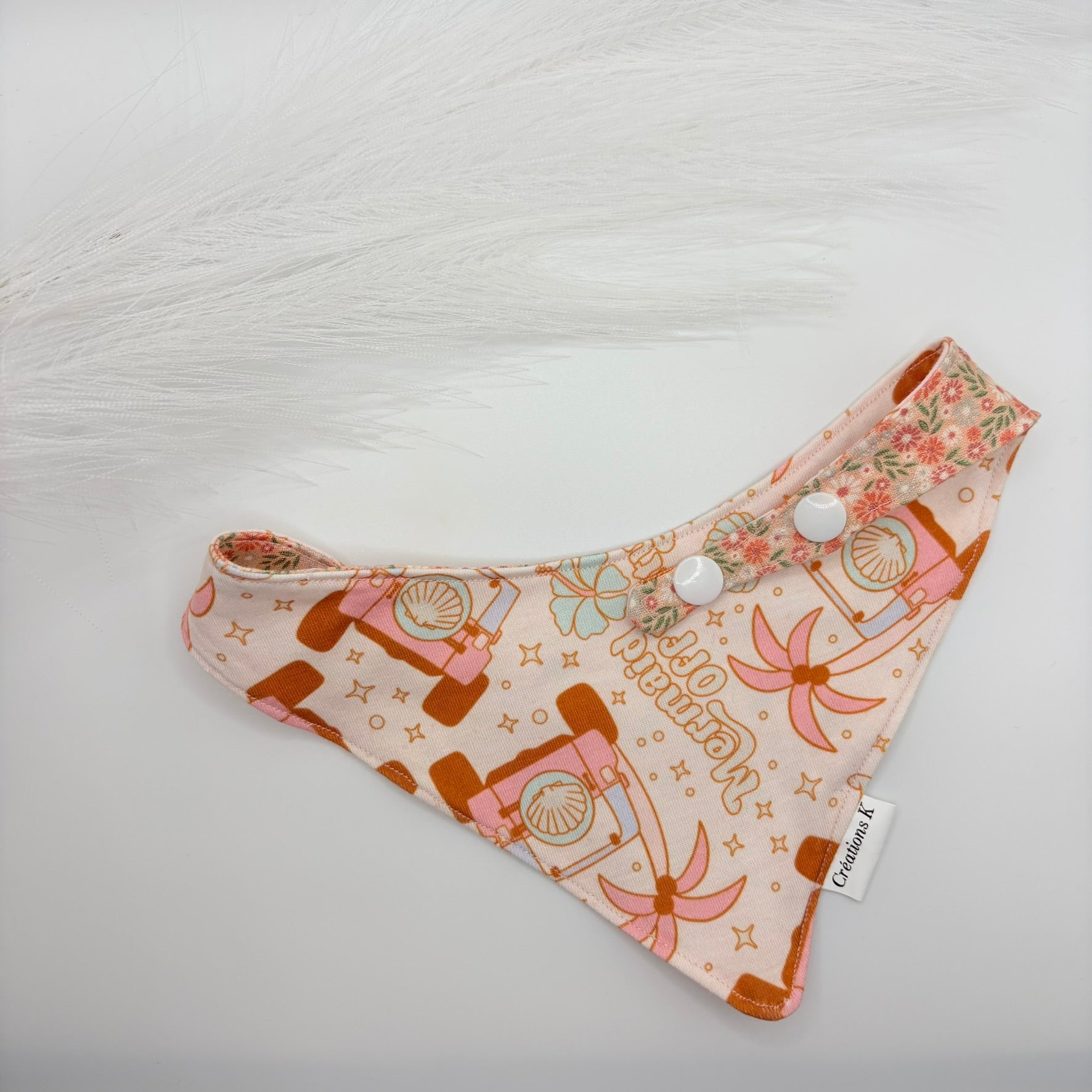 Foulard réversible Médium - Fleur rose + Jeep
