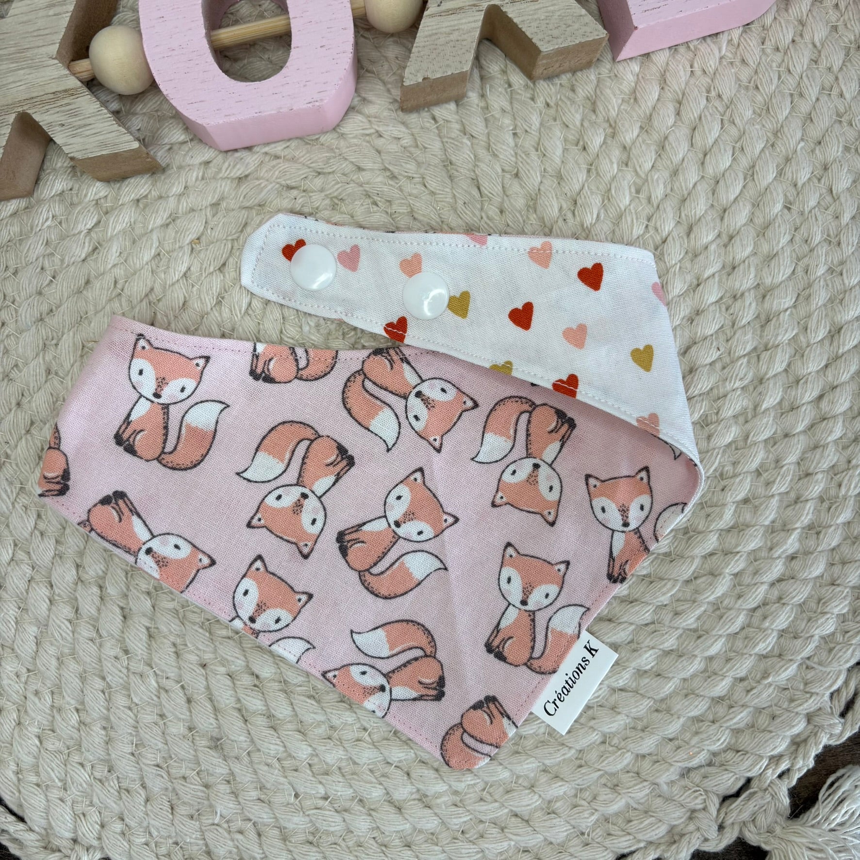 Foulard réversible - Coeur + Renard